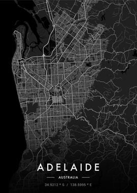 Adelaide City Map Dark