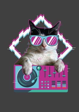 Colorful Rainbow DJ Cat