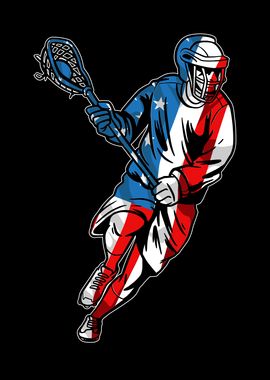 Lacrosse Player USA Flag