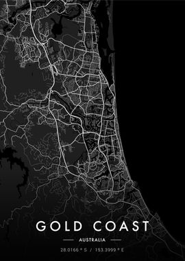 Gold Coast City Map Dark