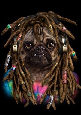 Pug Dog with Dreadlocks