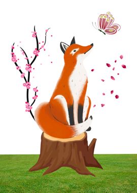 Fox Animal with Butterfly