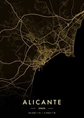 Alicante City Map Gold