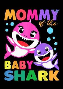 Mommy Baby Shark' Poster, picture, metal print, paint by Anime And Manga