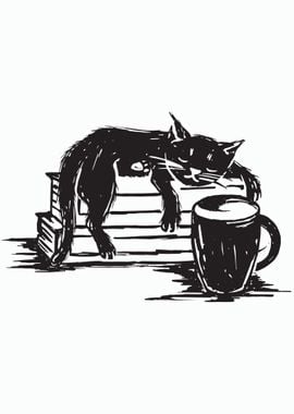 Black cat  Coffee sleep