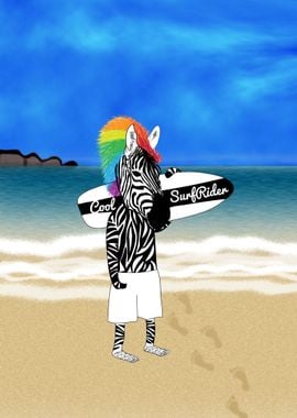 Funny Surf Zebra at Beach