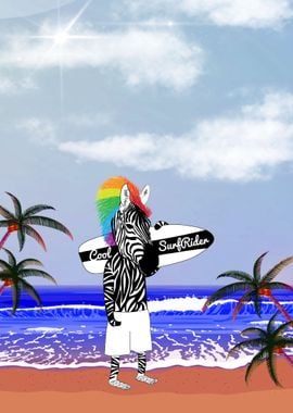 Funny Surf Zebra at Beach