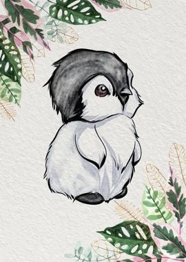 Watercolor baby penguin