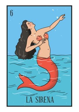 06 La Sirena Mermaid Loteria Card Poster 12x18