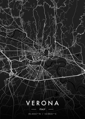 Verona City Map Dark