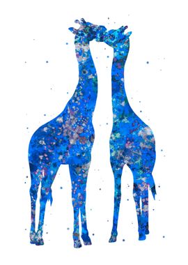 Giraffe couple blue art