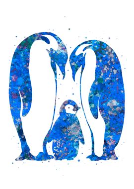 Penguin family blue art