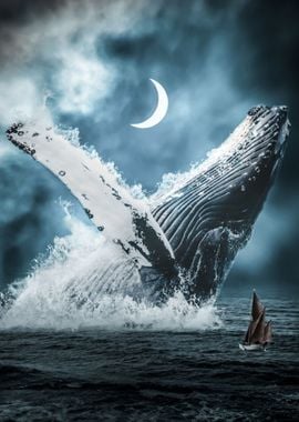 Giant Blue Whale and boat