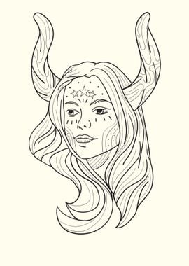 One Line Art Zodiac Woman