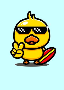 Cool Duck With Surfboard