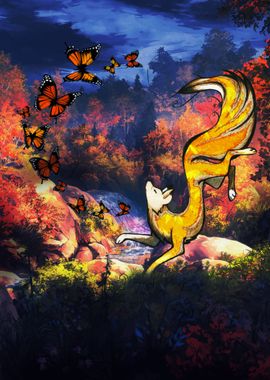 fox and butterflies