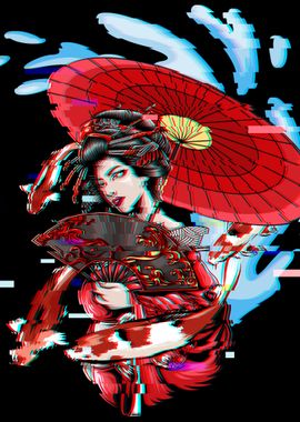 Geisha Koi Fish Vaporwave