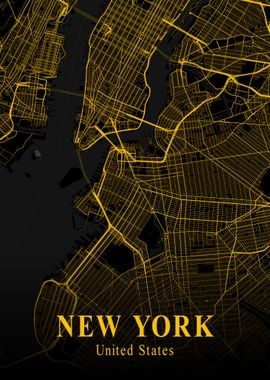 New York Map Gold USA