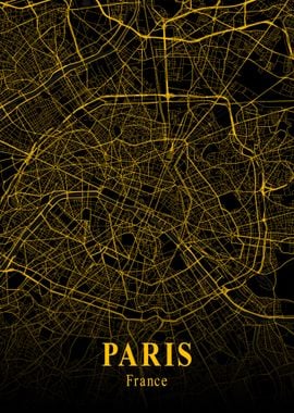 Paris City Map Gold France