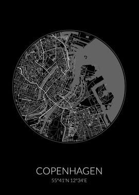 Copenhagen City Map Black