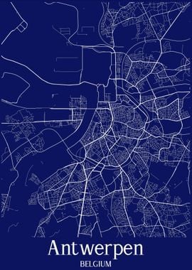 Antwerp City Map blue