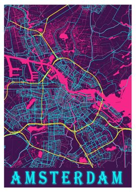 Amsterdam City Map neon