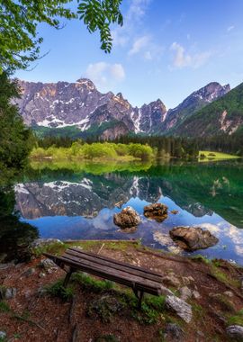 Mangart Lake by Mountains