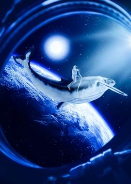 Astronaut riding a whale