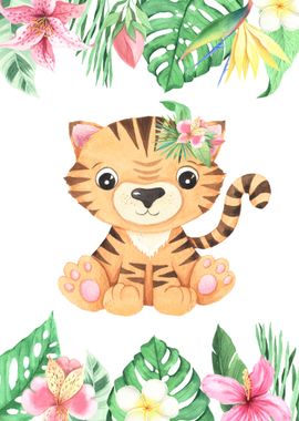 Tiger with flowers