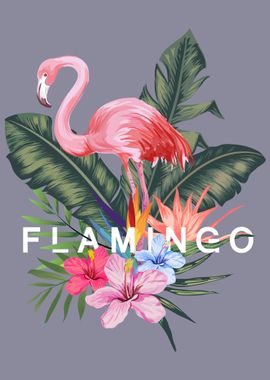 Flamingo and tropical leaf