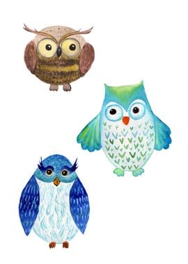 Three cute owls