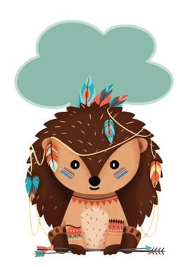 Hedgehog indian watercolor