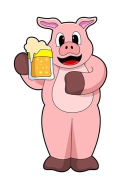 Pig Drinking Beer glass