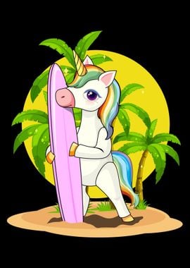 Kawaii Unicorn Surfer