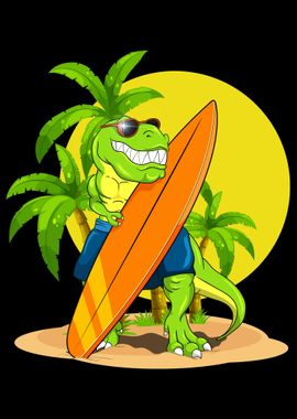 Funny Dino Surfer