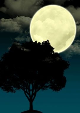 Tree by night moon