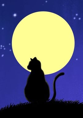 Black Cat at the Moon