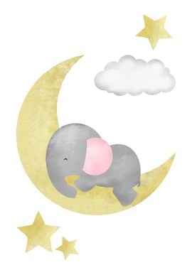 Elephants moon watercolor