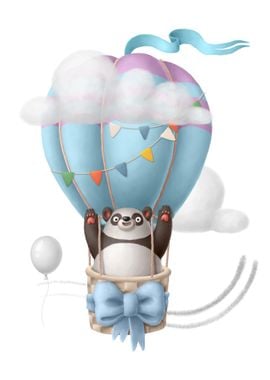 Cute panda in hot air ball