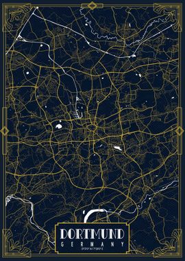 Dortmund Map Gold Art Deco