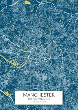 Manchester Map Blue White