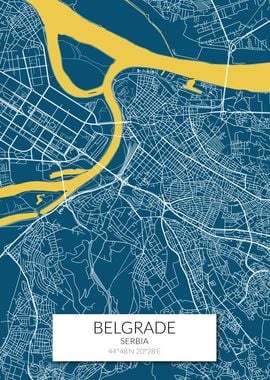 Belgrade Map Blue Yellow