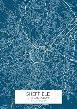 Sheffield Map Blue White