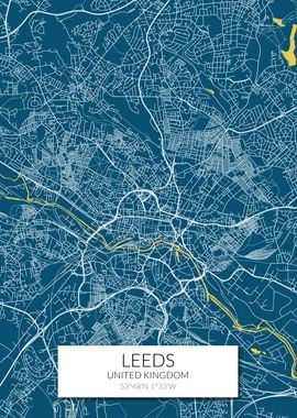 Leeds Map Blue White