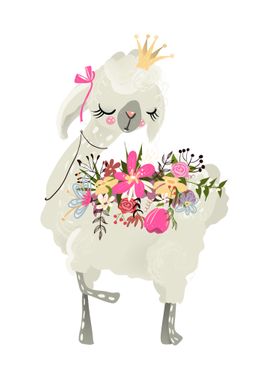 A cute llama with flowers