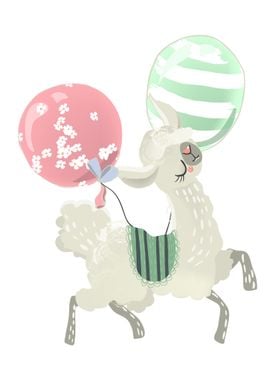 Cute llama with balloons