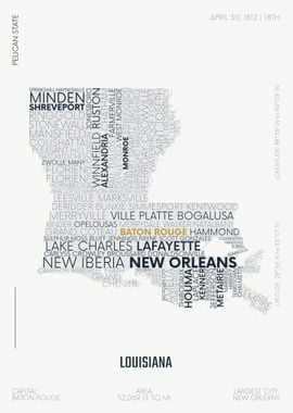 Louisiana USA map letters