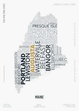 Maine usa map text art