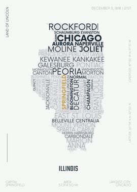 Illinois usa map text art