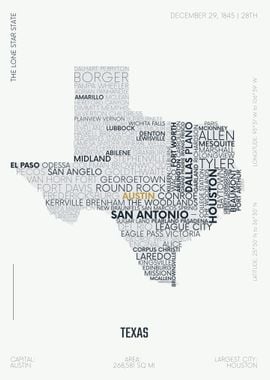 Texas USA map text art